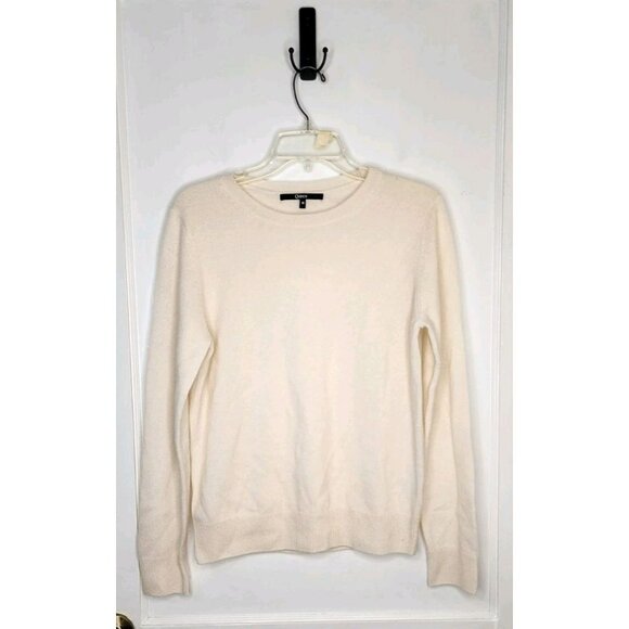 Quince Womens Mongolian Cashmere Crewneck Sweater Ivory Sleeved Top M - Picture 1 of 5